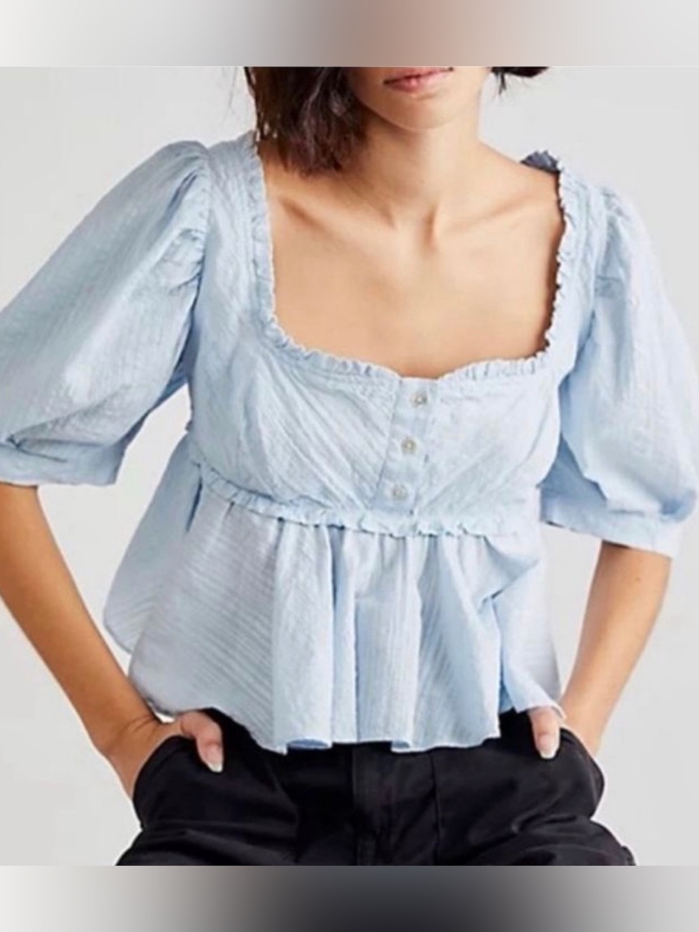 Free People Leave It To MeCropped Peplum Puffed Sleeve Babydoll Medium